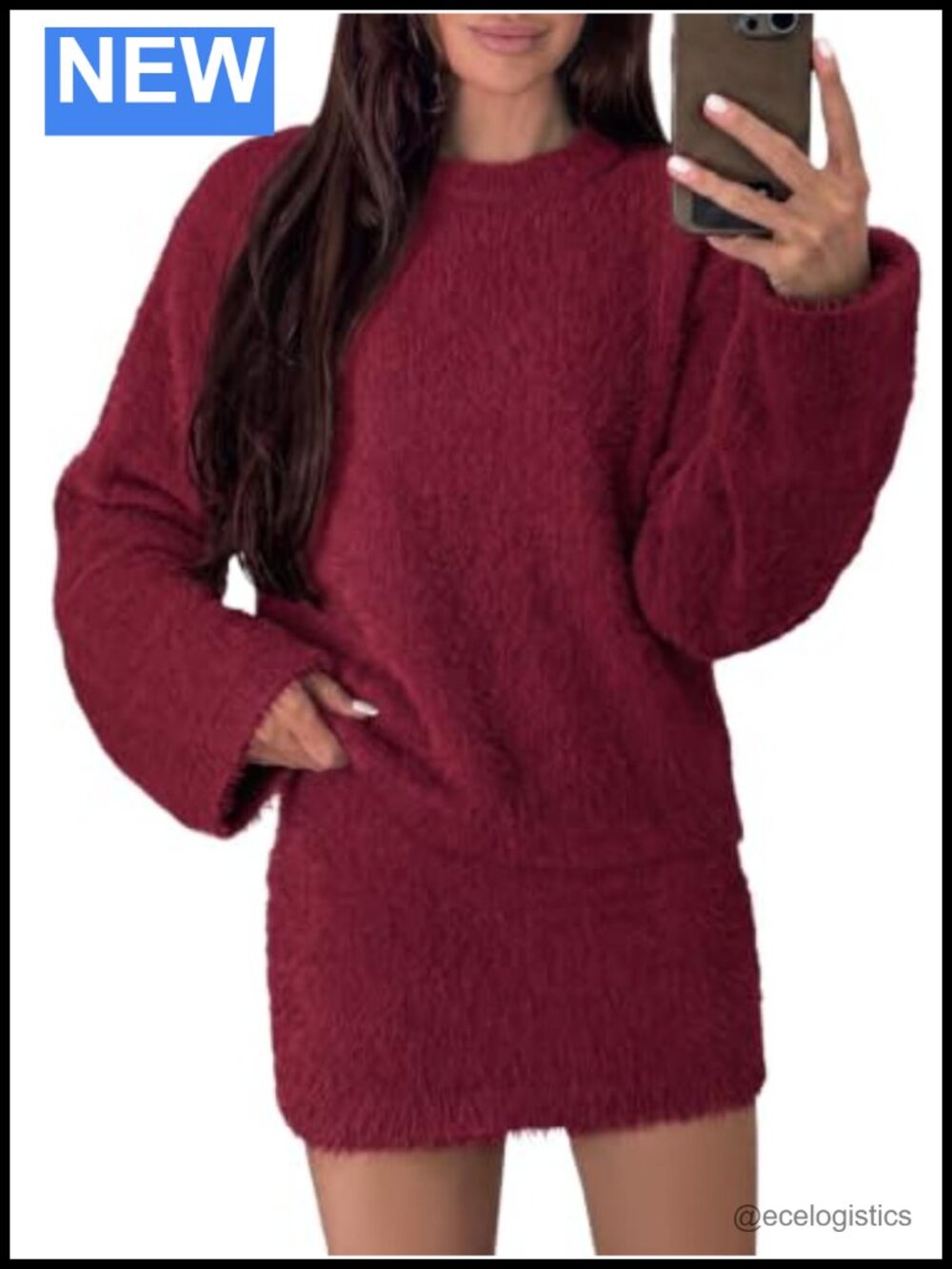 Fuzzy 2 Piece Skirt Set Pullover Sweater Mini Skirt Outfit